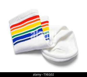 Deux Chaussettes Arc-en-ciel plié isolé sur blanc. Banque D'Images