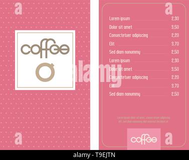 Maison du Café menu avec lettrage moderne original et stylisé tasses à café. Rose, retro dotted background. Vektor Illustration de Vecteur
