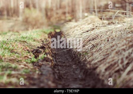 Des traces de pneus boue après une tempête en villages russes Banque D'Images