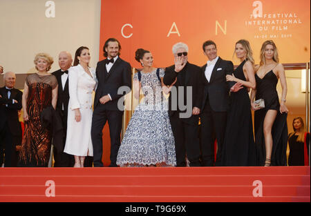 17 mai 2019 - Cannes, France - CANNES, FRANCE - 17 MAI : (3L) Nora Navas, Asier Etxeandia, Penelope Cruz, le port d'Atelier Swarovski Bijoux fins, le réalisateur Pedro Almodovar, Antonio Banderas, Nicole Kimpel et sa sœur jumelle assister à la projection de ''La douleur et la gloire (Dolor Y GloriaDouleur et Gloire)'' au cours de la 72e assemblée annuelle du Festival du Film de Cannes le 17 mai 2019 à Cannes, France. (Crédit Image : © Frederick InjimbertZUMA Wire) Banque D'Images