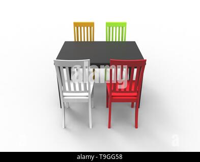 Le rendu 3D d'une table à manger avec 4 chaises de couleur Banque D'Images