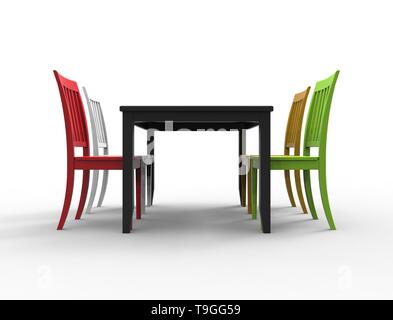 Le rendu 3D d'une table à manger avec 4 chaises de couleur Banque D'Images