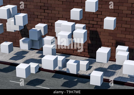 Le mur de brique et pitch street, 3d rendering. Style rétro arrière-plan. Banque D'Images