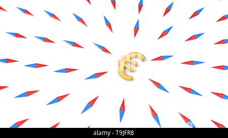 Toutes les boussoles se tourna vers euro. haut Vue de côté. Convient pour l'économie, des finances et des thèmes. 3d illustration Banque D'Images