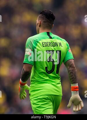 Londres, ANGLETERRE - 18 MAI : Ederson de Manchester City lors de la finale de la FA Cup match entre Manchester City et Watford au stade de Wembley le 18 mai 2019 à Londres, en Angleterre. (Photo par Sebastian Frej/MO Media) Banque D'Images
