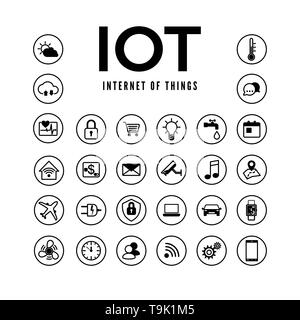 IOT icons set. Internet des objets collection de pictogrammes. Système intelligent de surveillance et de contrôle à distance. Vector illustration isolé sur fond blanc Illustration de Vecteur