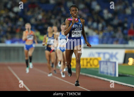 YOKOHAMA, Japon - 10 MAI : Courtney Okolo des USA dans le relais féminin 4x400m durant le jour 1 de la Finale Mondiale 2019 championnats de relais au Nissan Stadium le samedi 11 mai 2019 à Yokohama, au Japon. (Photo de Roger Sedres pour l'IAAF) Banque D'Images