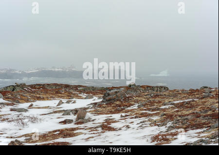 Ice berg et phare dans le brouillard Banque D'Images