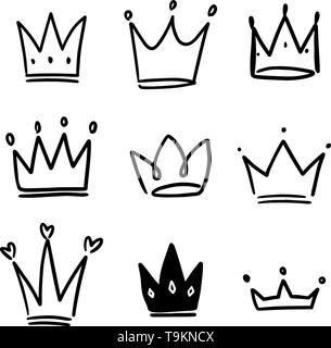 Série d'illustrations de la couronne dans l'esquisse style. Symboles de Corona. Tiara d'icônes. Vector illustration Illustration de Vecteur