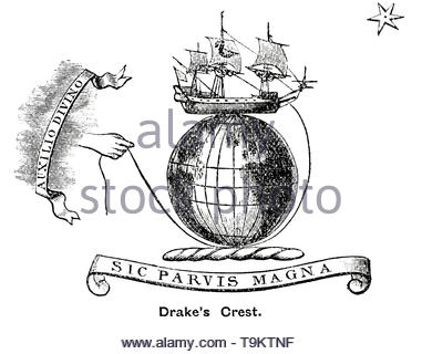 Sir Francis Drake's Crest, vintage illustration de 1884 Banque D'Images