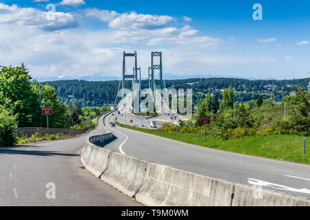 Deux ponts de suspension connu sous le pont Narrows à Tacoma, Washington. Banque D'Images