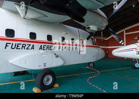 La lumière de cargo CASA C-212 d'Airbus Groupe SE dans le hangar de la Fuerza Aerea Paraguaya, Paraguay Banque D'Images