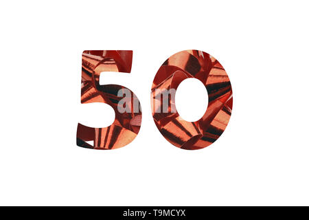 Découper le nombre 50 d'une photo d'une boucle cadeau rouge Banque D'Images