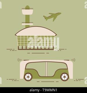 L'auto-conduite transport de passagers à l'aéroport. Bus automatique, véhicule autonome, sans conducteur de bus. Les progrès scientifiques et techniques. Nouvelles techn Illustration de Vecteur