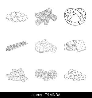 Croûtons,cookies,bretzel,de,plaquettes,biscuit,oignon,puce,cracker, pain, snack,doux,pommes de terre,boulangerie,bague,chaud,soupe,jaune,draps,tube,,croustillant crackers,carre,coupe,salé,crème,croûton,cuits au four,menu,saveur,Bar,Oktoberfest,party,cuisiner,alimentation,craquant,set,icône,,illustration,collection,isolé,design,graphisme,élément signe,ligne,plan,vecteurs vecteur , Illustration de Vecteur