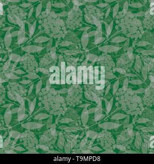 Silver transparent à la main des branches d'arbres avec des baies de Rowan. Couches transparente motif vecteur sur fond vert. Grand pour Noël, jardin Illustration de Vecteur