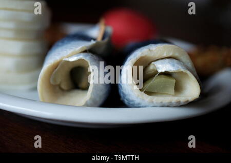 Plaque poisson rollmops, aliments sains, les fruits de mer de hareng, traditionnel Banque D'Images