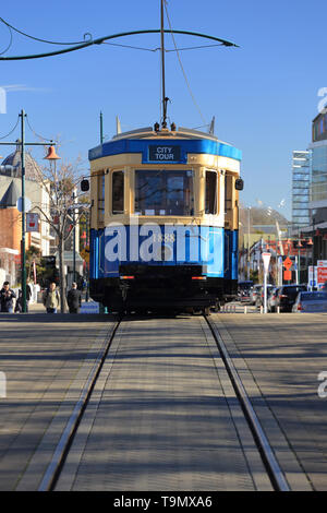 Tramway sur Worcester Boulevard, Christchurch, Nouvelle-Zélande Banque D'Images