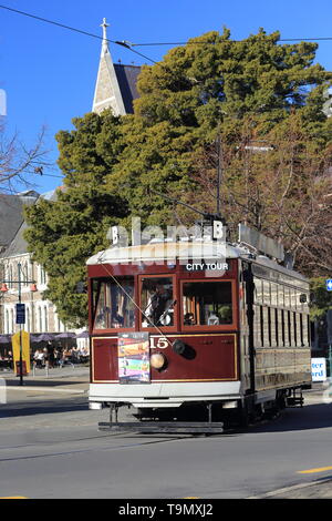 En tram Rolleston Avenue, Christchurch, Nouvelle-Zélande Banque D'Images