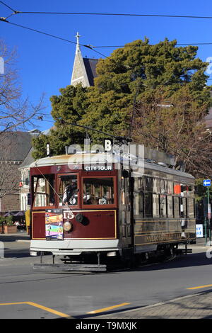 En tram Rolleston Avenue, Christchurch, Nouvelle-Zélande Banque D'Images