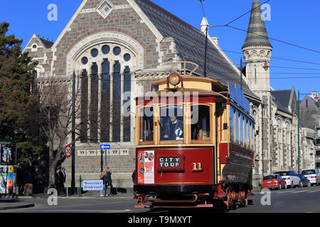 En tram Rolleston Avenue, Christchurch, Nouvelle-Zélande Banque D'Images