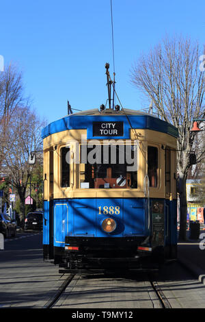 Tramway sur Worcester Boulevard, Christchurch, Nouvelle-Zélande Banque D'Images