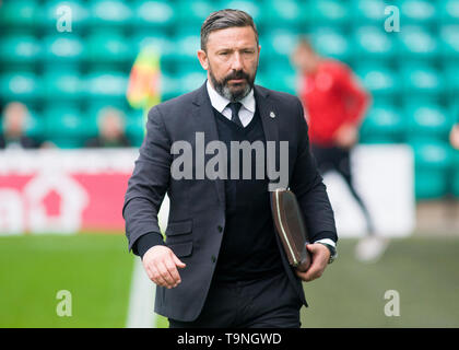 Edinburgh, Royaume-Uni. Le 19 mai 2019. Derek McInnes Aberdeen manager avant le match de première division Ladbrokes entre Aberdeen et Hibernian à Pâques Road le 19 mai 2019 à Edinbugh, UK. Usage éditorial uniquement, licence requise pour un usage commercial. Aucune utilisation de pari, de jeux ou d'un seul club/ligue/player publication. Credit : Scottish Borders Media/Alamy Live News Banque D'Images