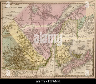 Carte du Canada à l'Est, autrefois le Bas-Canada, 1844 Banque D'Images