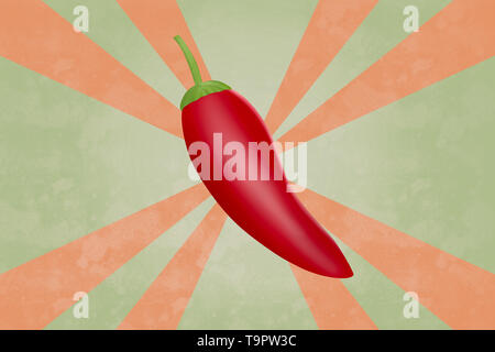 Red hot chili pepper réaliste sur fond de style rétro Banque D'Images