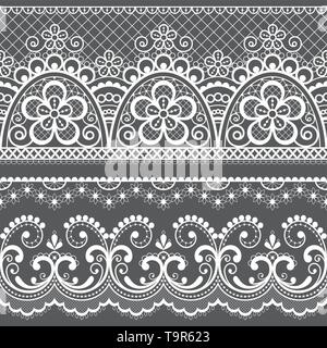 Dentelle vintage décoratif modèle vectoriel continu, avec des fleurs d'ornement design répétitif et fait tournoyer en blanc sur fond gris Illustration de Vecteur