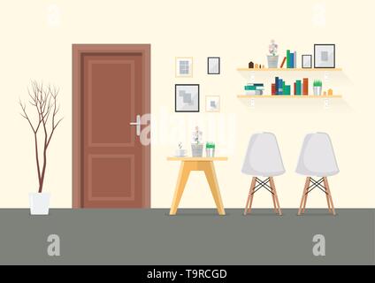 Télévision Design Intérieur Salon avec porte en bois. Vector Illustration Illustration de Vecteur