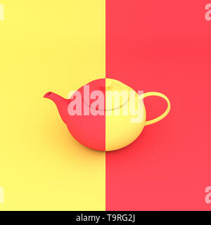 L'image de rendu 3D d'un jaune classique théière corail et qui contraste avec l'arrière-plan de la même couleur Banque D'Images