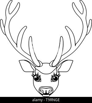 Ligne vector cartoon animal cornu clip art Red Deer Illustration de Vecteur