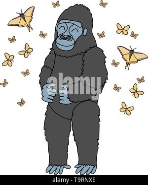 Scandi vector cartoon animal gorille clip art, les papillons Illustration de Vecteur