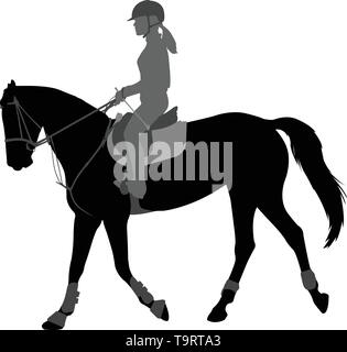 Silhouette détaillées de jeunes femmes équitation cheval élégant - vector Illustration de Vecteur