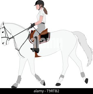 Illustration couleur détaillés de jeunes femmes équitation cheval élégant - vector Illustration de Vecteur