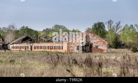 La ferme s'est effondré en Biélorussie stable zone d'exclusion de Tchernobyl, Banque D'Images