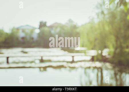 Blur extérieur parc jardin paysage lac pour le fond Banque D'Images