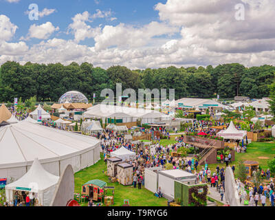 Vue aérienne de RHS Jardinage Tatton Park Show qui a lieu chaque année à Cheshire, Royaume-Uni. Banque D'Images