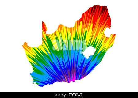 Afrique du Sud - la carte est conçu rainbow abstract colorful pattern, République d'Afrique du Sud (RSA) map made of color explosion, Illustration de Vecteur