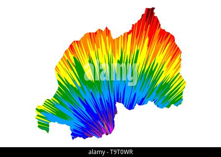 Rwanda - carte est conçu rainbow abstract colorful pattern, République du Rwanda map made of color explosion, Illustration de Vecteur