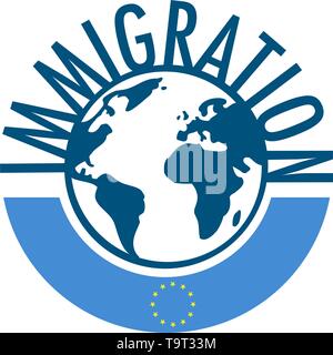 Mot de l'immigration dans le monde entier concept avec drapeau européen Illustration de Vecteur