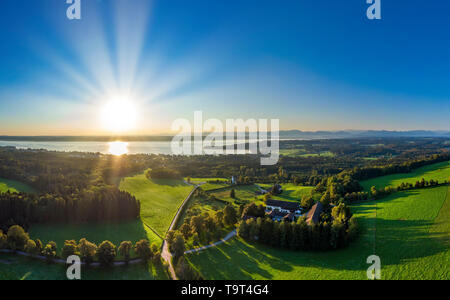 Starnberger lac avant les Alpes de l'Ilkahöhe vu, 6e, 5-mer campagne, Haute-Bavière, Bavière, Allemagne, Europe, Berlin vor den Alpen Banque D'Images