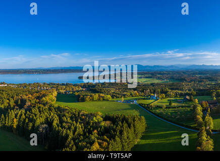 Starnberger lac avant les Alpes de l'Ilkahöhe vu, 6e, 5-mer campagne, Haute-Bavière, Bavière, Allemagne, Europe, Berlin vor den Alpen Banque D'Images