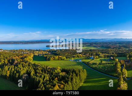 Starnberger lac avant les Alpes de l'Ilkahöhe vu, 6e, 5-mer campagne, Haute-Bavière, Bavière, Allemagne, Europe, Berlin vor den Alpen Banque D'Images