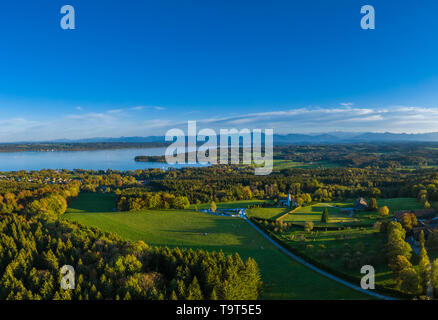 Starnberger lac avant les Alpes de l'Ilkahöhe vu, 6e, 5-mer campagne, Haute-Bavière, Bavière, Allemagne, Europe, Berlin vor den Alpen Banque D'Images