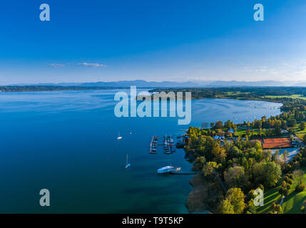 Regarder le lac Starnberger avec Courlay, Haute-Bavière, Bavière, Allemagne, Europe, Blick auf den Starnberger See bei Tutzing, Oberbayern, Bayern, deu Banque D'Images