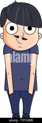 Heureux jeune homme aux cheveux noirs et les moustaches kawaii vector illustration. L'émotion du bonheur Illustration de Vecteur