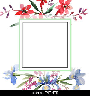 Fleurs Bouquet fleurs botanique. Contexte aquarelle illustration set. Bordure de cadre carré ornement. Banque D'Images