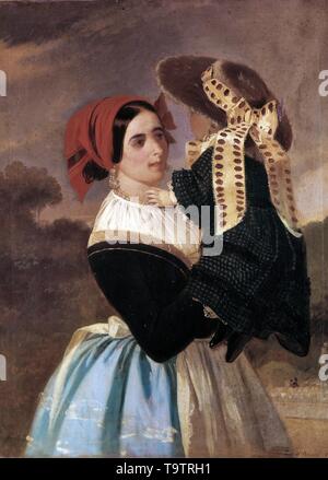 VALERIANO DOMINGUEZ BECQUER PINTOR ESPAÑOL . Séville 1833-1870 LA NODRIZA EN TRAJE DE PASIEGA MUSEO ROMANTICO . MADRID. Banque D'Images